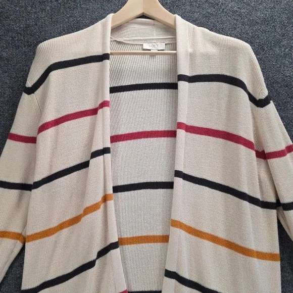 LOFT Outlet Striped Open Front‎ Cardigan Sweater Women's Size S Beige Red Orange - Picture 3 of 10
